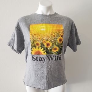 Awake Stay Wild Cropped Tee Shirt Sunflower Size Large NWOT